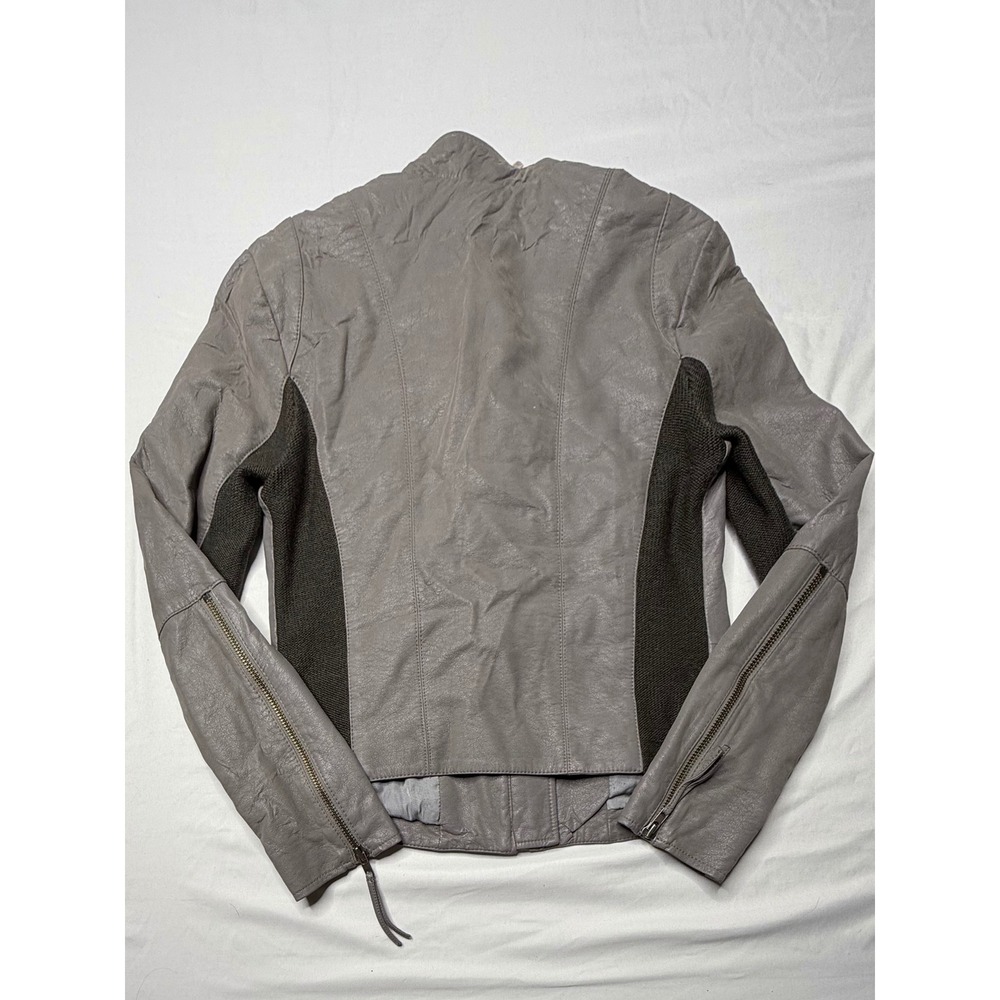 Free People Vegan Leather Moto Jacket Grey Ribbed Knit Panels Womens Size 10 T7 - Picture 2 of 7